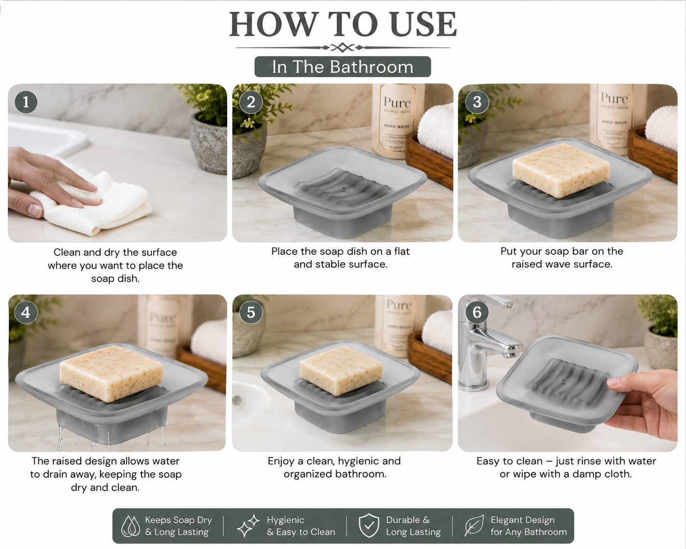 Pure Source India Glass Soap Dish, Frosted Square