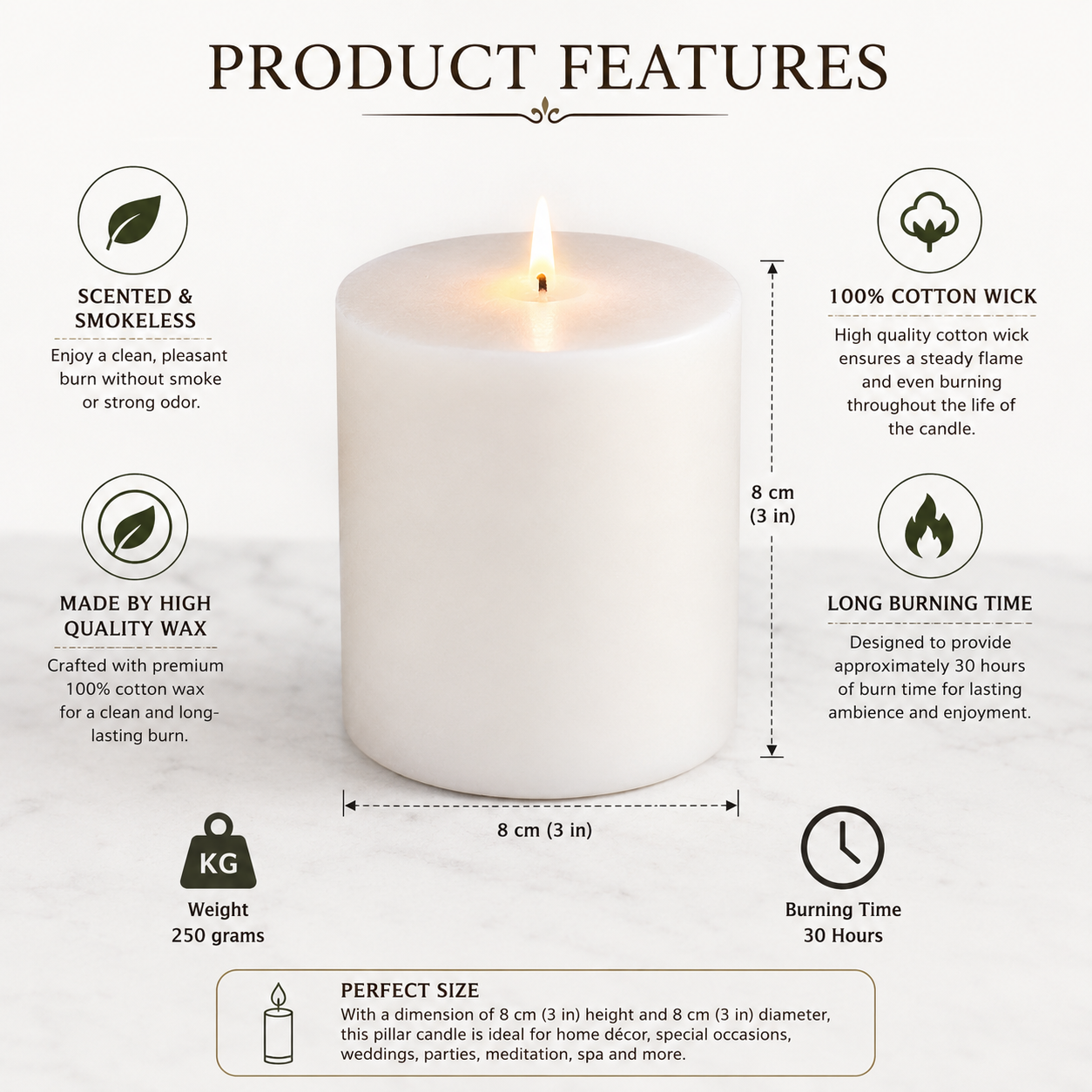 Pure Source India Scented Pillar Candle (3X3 INCH) Decorative Candle for Living Room, Diwali Decor, Gifting, Spa & Meditation (Lemongrass)