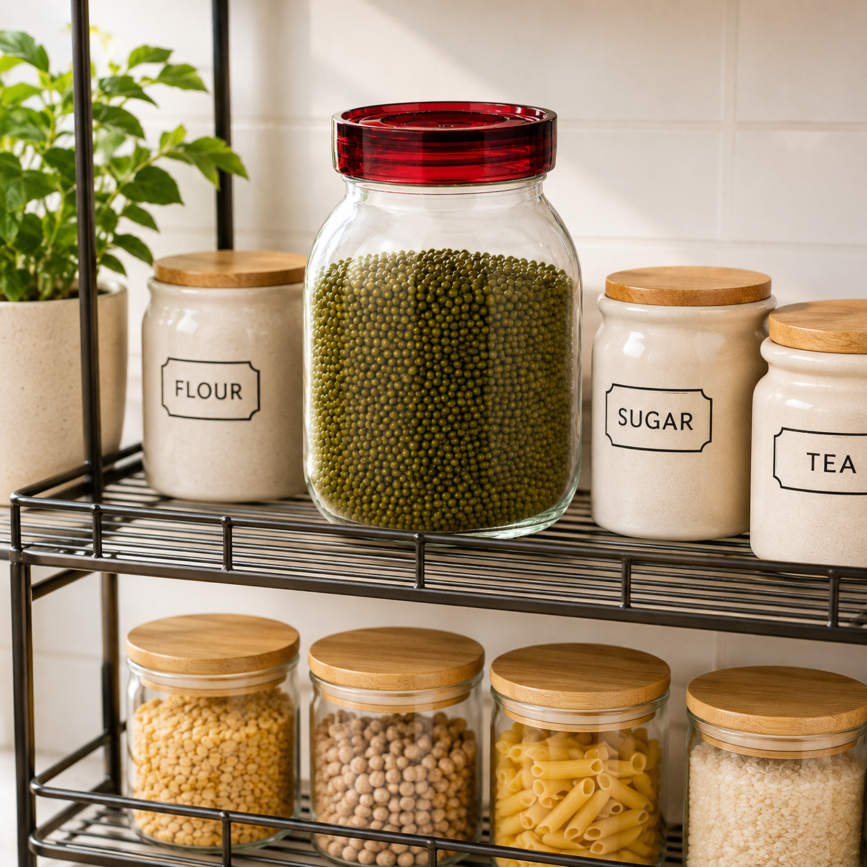 Pure Source India 1800 ML Glass Jars and Containers with Plastic air Tight Lid, Wide-Mouth Glass Jars and Containers  (14 CM CLEAR)