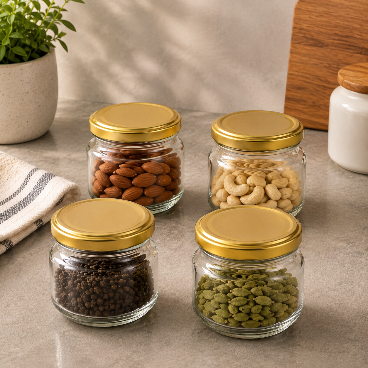 Pure Source India 150Gm Round Glass Container with Airtight and Rust-free Metal Lid - Led Free and Food Safe Jar