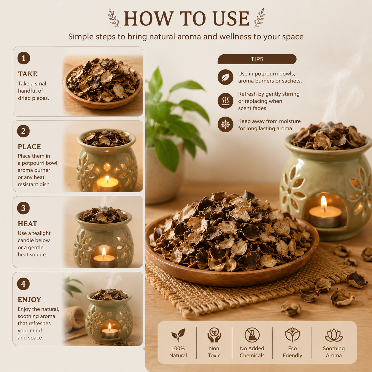 Pure Source India Natural, Potpourri – Natural Dried Flower Fragrance Vanilla | Long Lasting Home Fragrance | Decorative Bowl Filler | Wardrobe & Car Freshener | Essential Oil Infused