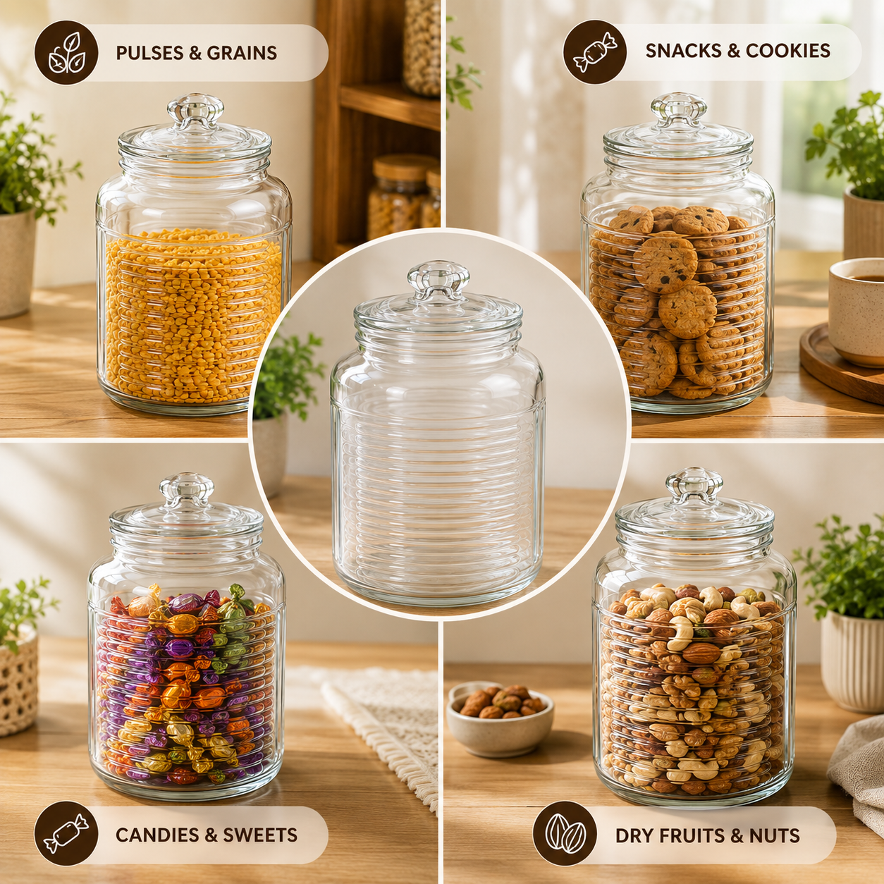 Pure Source India 2.2Ltr Round Airtight Glass Jar Container,Clear