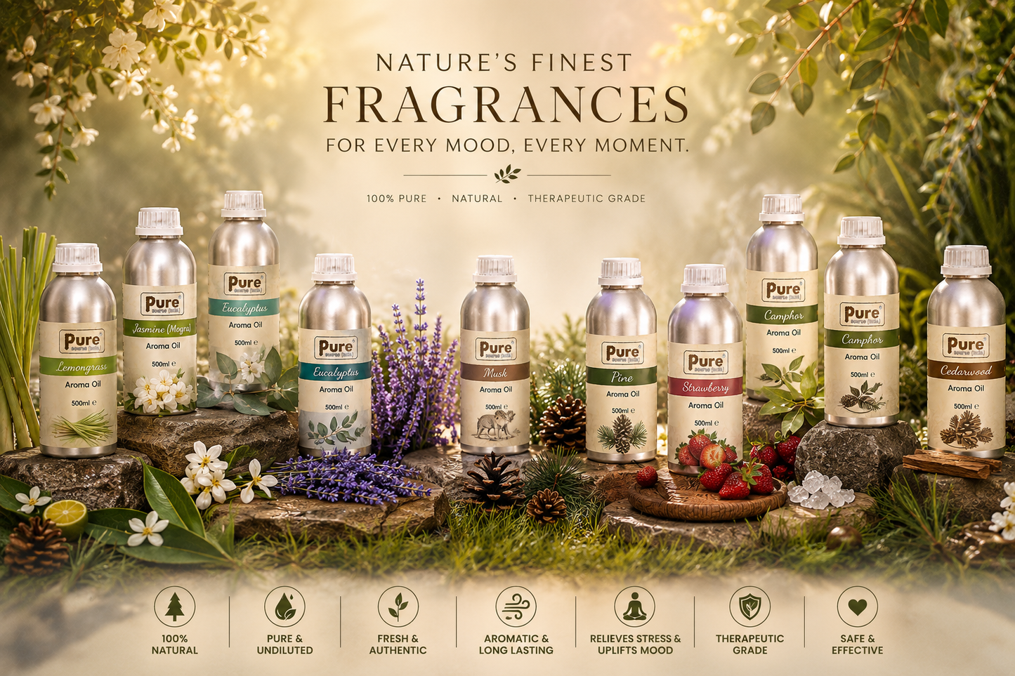 Pure Source India Aroma Diffuser Oil Essential for Oil Burner, Soap Making, Candle Making Etc. 500 ML Pack of Fragrance Oil