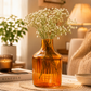 Pure Source India Amber Glass Flower Vase – 9 Inch Decorative Ribbed Bottle Vase for Home Decor, Modern Centerpiece for Living Room, Dining Table & Office