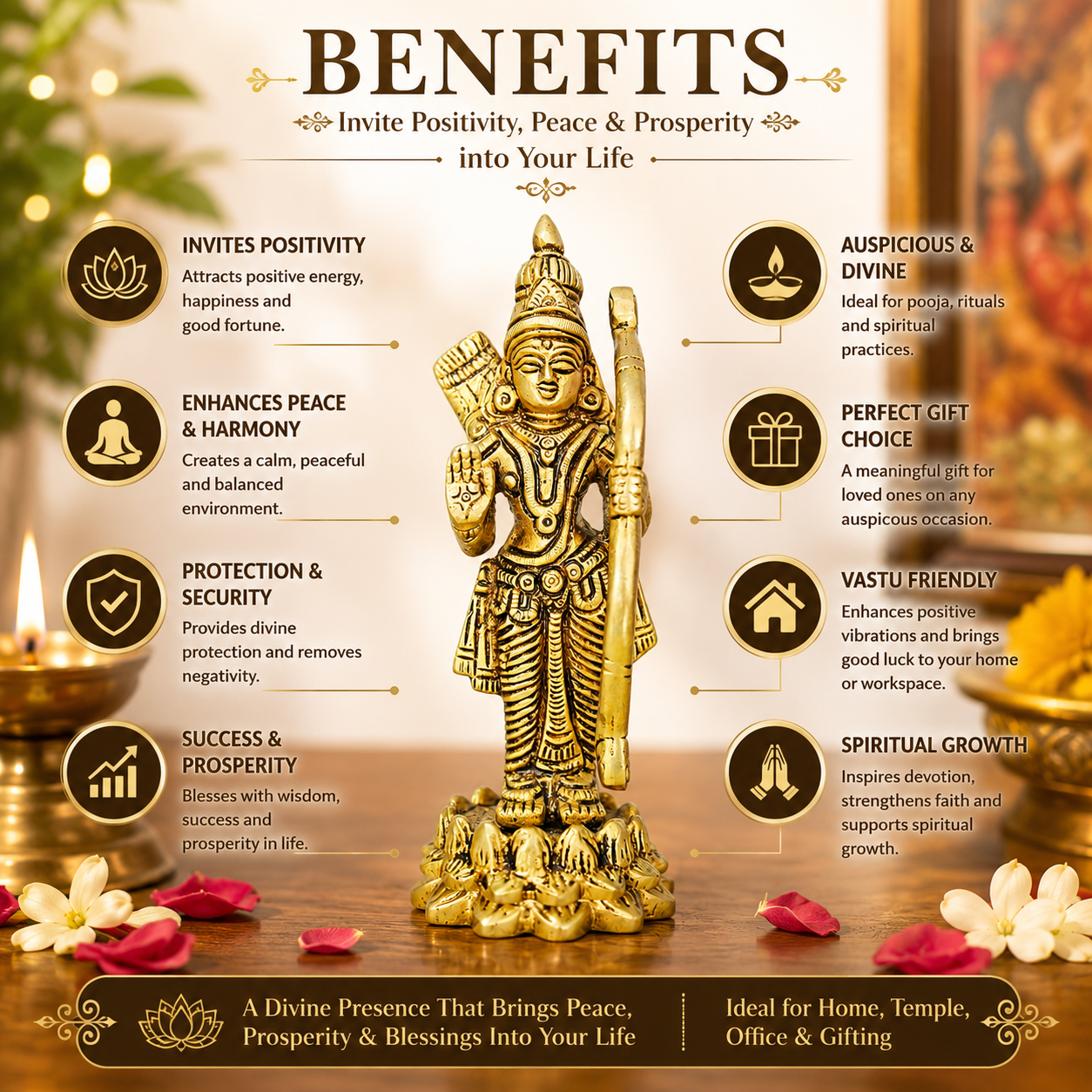 Pure Source India Pure Brass Lord Shree Ram Idol | Ayodhya Ram Murti for Home Decor & Mandir (5.5 Inch) (384 gm)