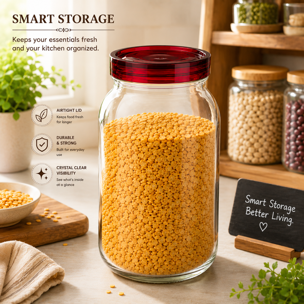 Pure Source India 2.5Ltr Glass Jars and Containers with Plastic air Tight Lid, Wide-Mouth Glass Jars and Container