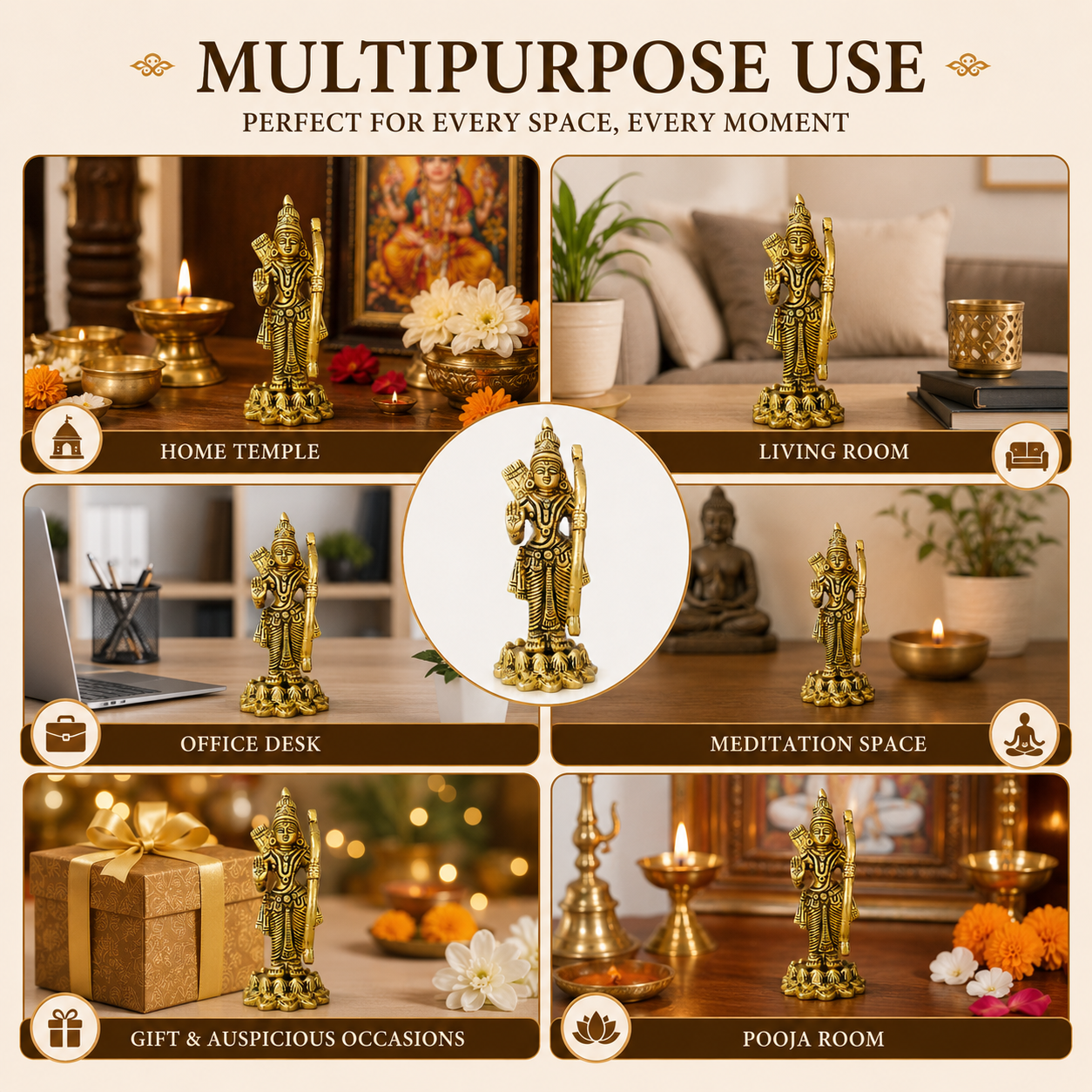 Pure Source India Pure Brass Lord Shree Ram Idol | Ayodhya Ram Murti for Home Decor & Mandir (5.5 Inch) (384 gm)