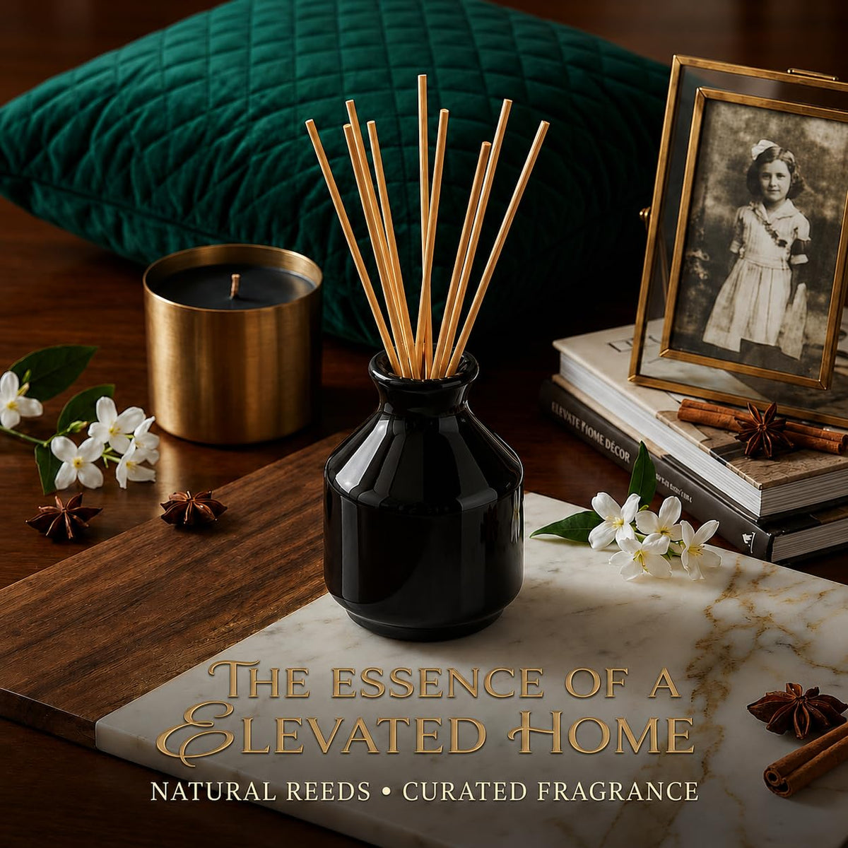 Pure Source India Elegant Ceramic Reed Diffuser Pot (Black) – Decorative Aroma Diffuser Vase for Living Rooms, bedrooms, bathrooms, Offices, and entryways (Black)