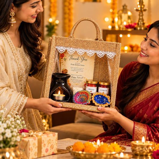 Pure Source India Diwali Pooja Gift Set with Roli Kumkum & Ghee Wicks (Black)