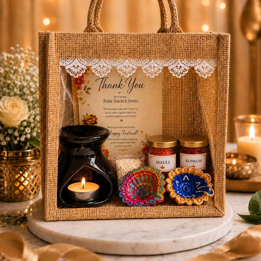 Pure Source India Diwali Pooja Gift Set with Roli Kumkum & Ghee Wicks (Black)