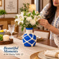 Pure Source India Decorative Blue Flower Vase with Macramé Rope Design | Tabletop Home Décor Vase for Living Room, Dining Table & Office