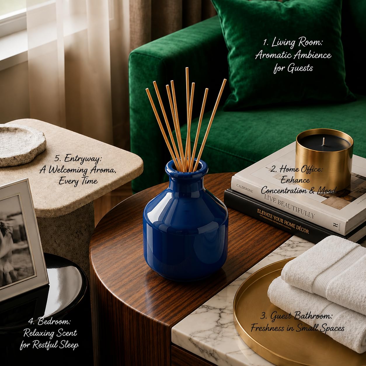 Pure Source India Elegant Ceramic Reed Diffuser Pot (Blue) – Decorative Aroma Diffuser Vase for Living Rooms, bedrooms, bathrooms, Offices, and entryways (Blue)