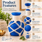 Pure Source India Decorative Blue Flower Vase with Macramé Rope Design | Tabletop Home Décor Vase for Living Room, Dining Table & Office