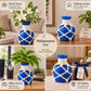 Pure Source India Decorative Blue Flower Vase with Macramé Rope Design | Tabletop Home Décor Vase for Living Room, Dining Table & Office