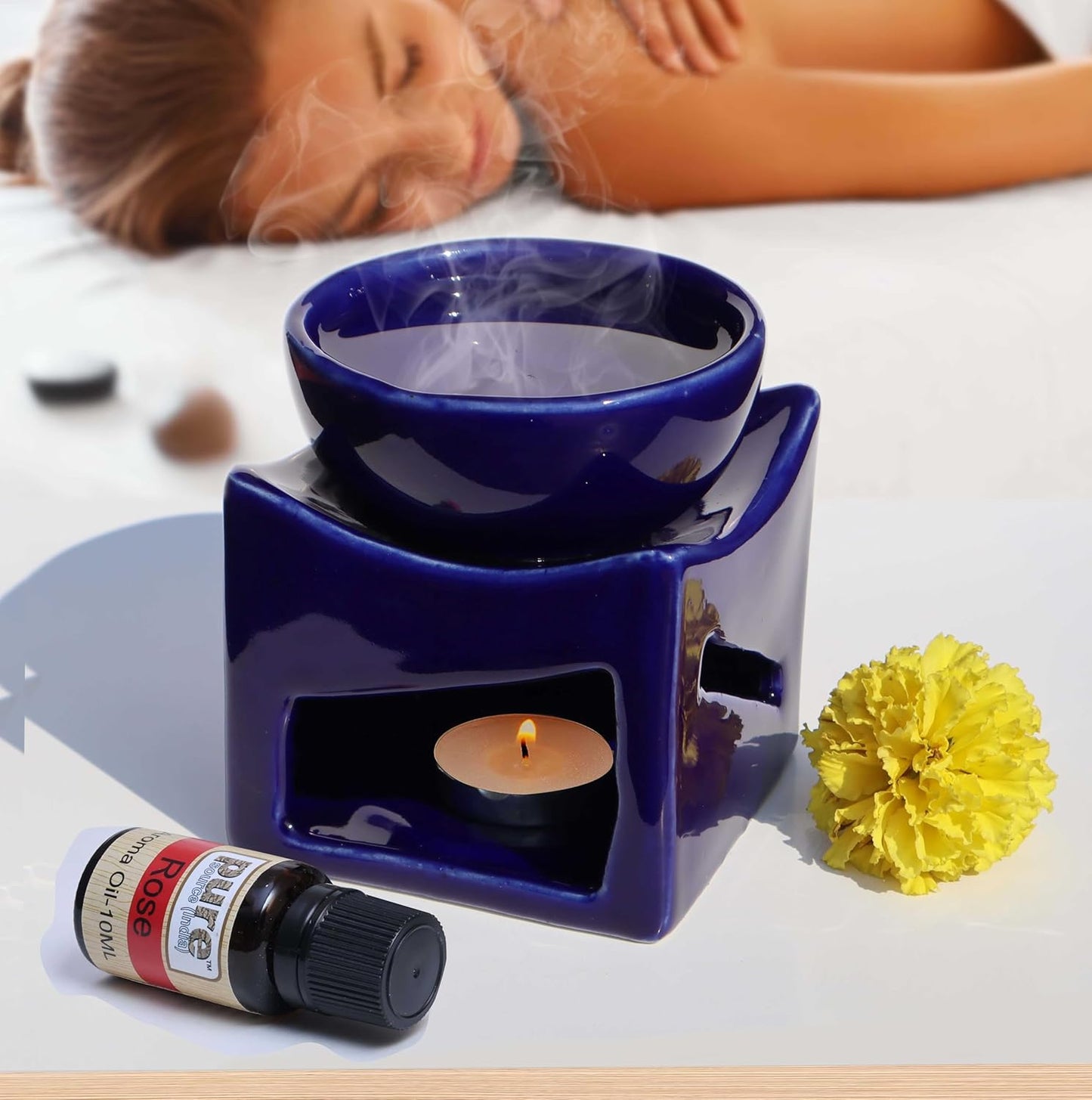 Pure Source India Ceramic Clay Candle Operated Aroma Burner Oil Diffuser, Extra Large Bowl, with 1 Tealight, 4.25 Inch