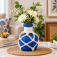 Pure Source India Decorative Blue Flower Vase with Macramé Rope Design | Tabletop Home Décor Vase for Living Room, Dining Table & Office