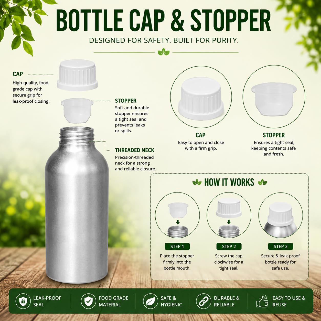 Pure Source India Aluminum Empty Bottle 1000ml with Inner Lid & Cap – Ideal for Essential Oils, Oil Blends, Cosmetics and Liquid Storage