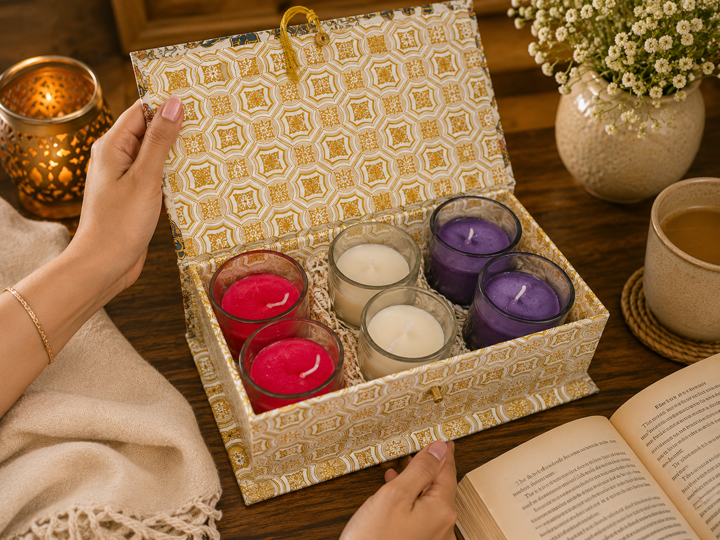 Pure Source India Scented Votive Candles in Glass, Set of 6 | Rose, Lavender & Vanilla Fragrance Candles | Aromatherapy, Home Décor & Relaxation Candles | Diwali, Wedding, Housewarming & Gift Set