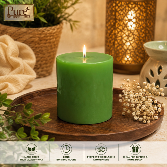 Pure Source India Scented Pillar Candle (3X3 INCH) Decorative Candle for Living Room, Diwali Decor, Gifting, Spa & Meditation (Lemongrass)