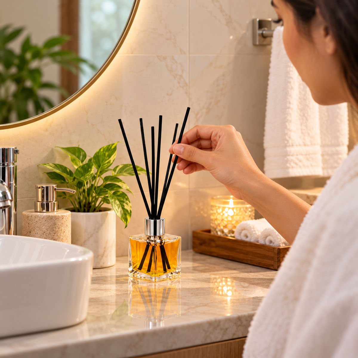 Pure Source India Empty Square Reed Diffuser Glass Bottle Coming with 6 Pcs Black Reed Sticks (30ML)