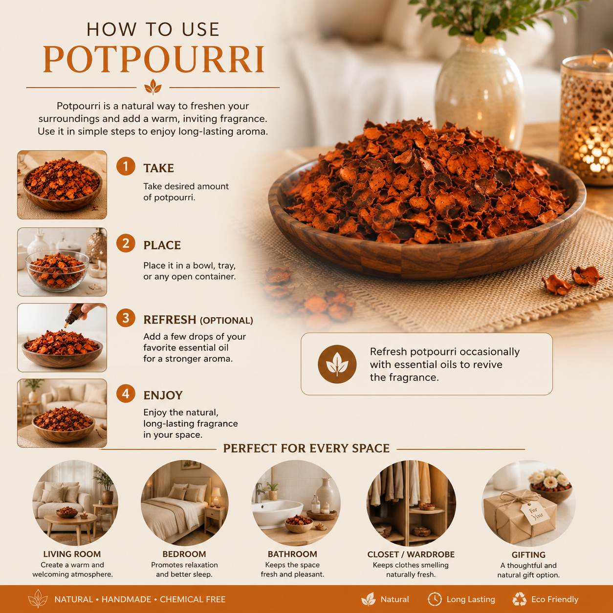 Pure Source India Orange, Potpourri – Natural Dried Flower Fragrance Vanilla | Long Lasting Home Fragrance | Decorative Bowl Filler | Wardrobe & Car Freshener | Essential Oil Infused (Copy)