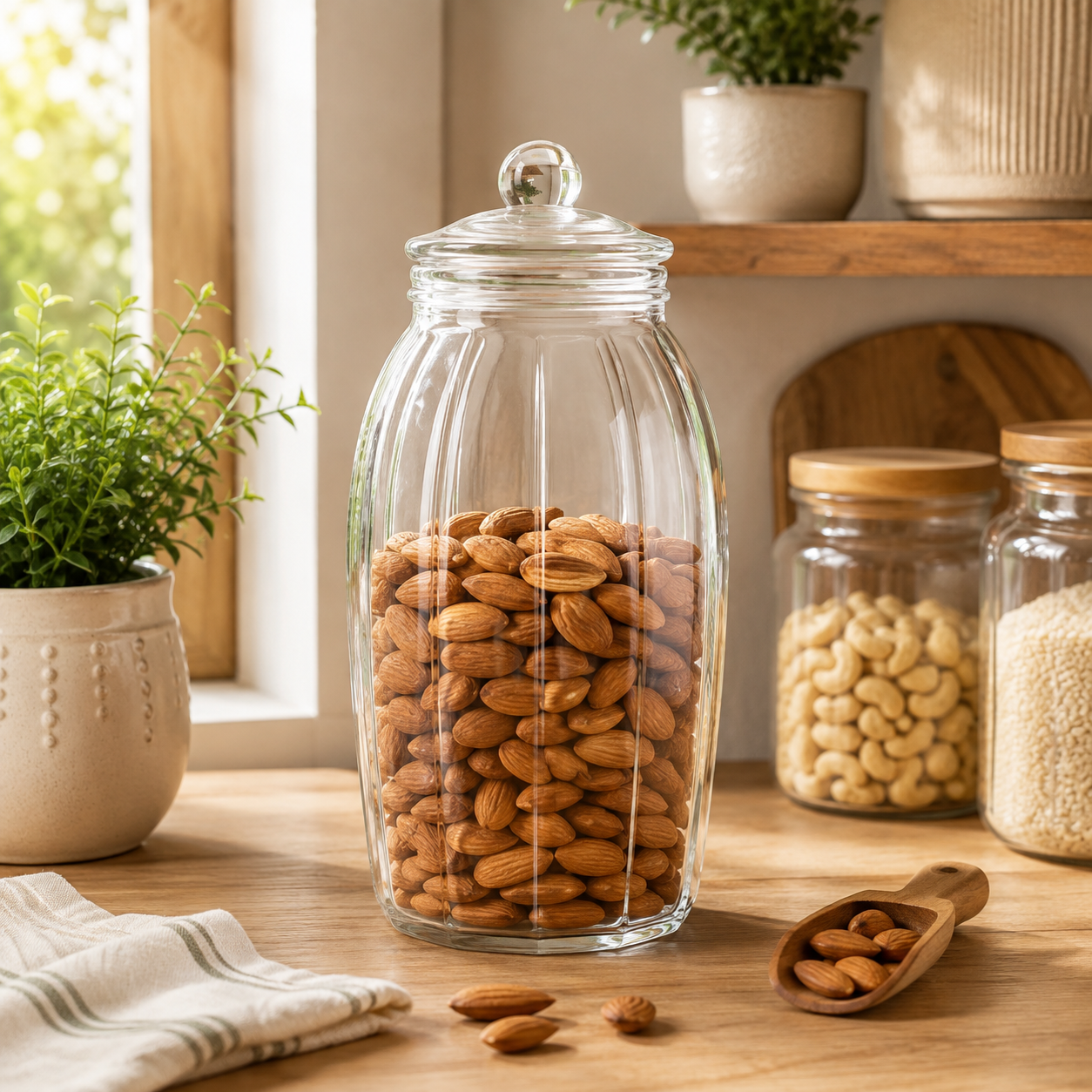 Pure Source India (2.5L) (Height-29cm) Hexagon Glass Jar with Airtight Lid for Food Storage Spices/Dry Fruits/Pulses/Cookies