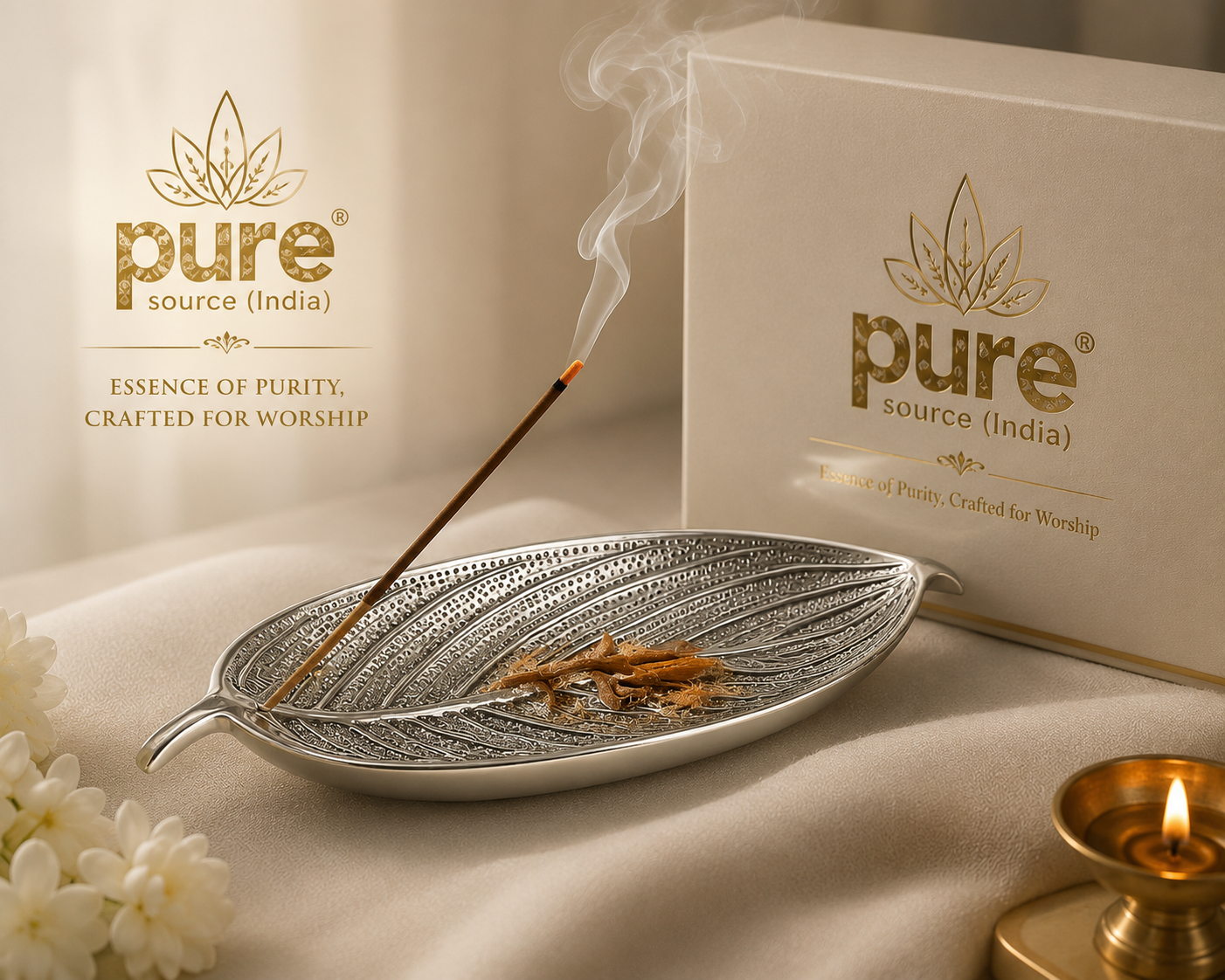 Pure Source India Aluminum Agarbatti Stand Incense Holder for Pooja, Ash Catcher, Long Durable Holder for Home Temple Meditation Décor (10 x 3.25 x 2 Inch)