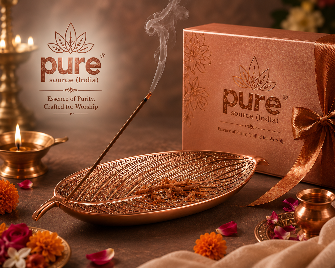 Pure Source India Aluminum Agarbatti Stand Incense Holder for Pooja, Ash Catcher, Long Durable Holder for Home Temple Meditation Décor (10 x 3.25 x 2 Inch)