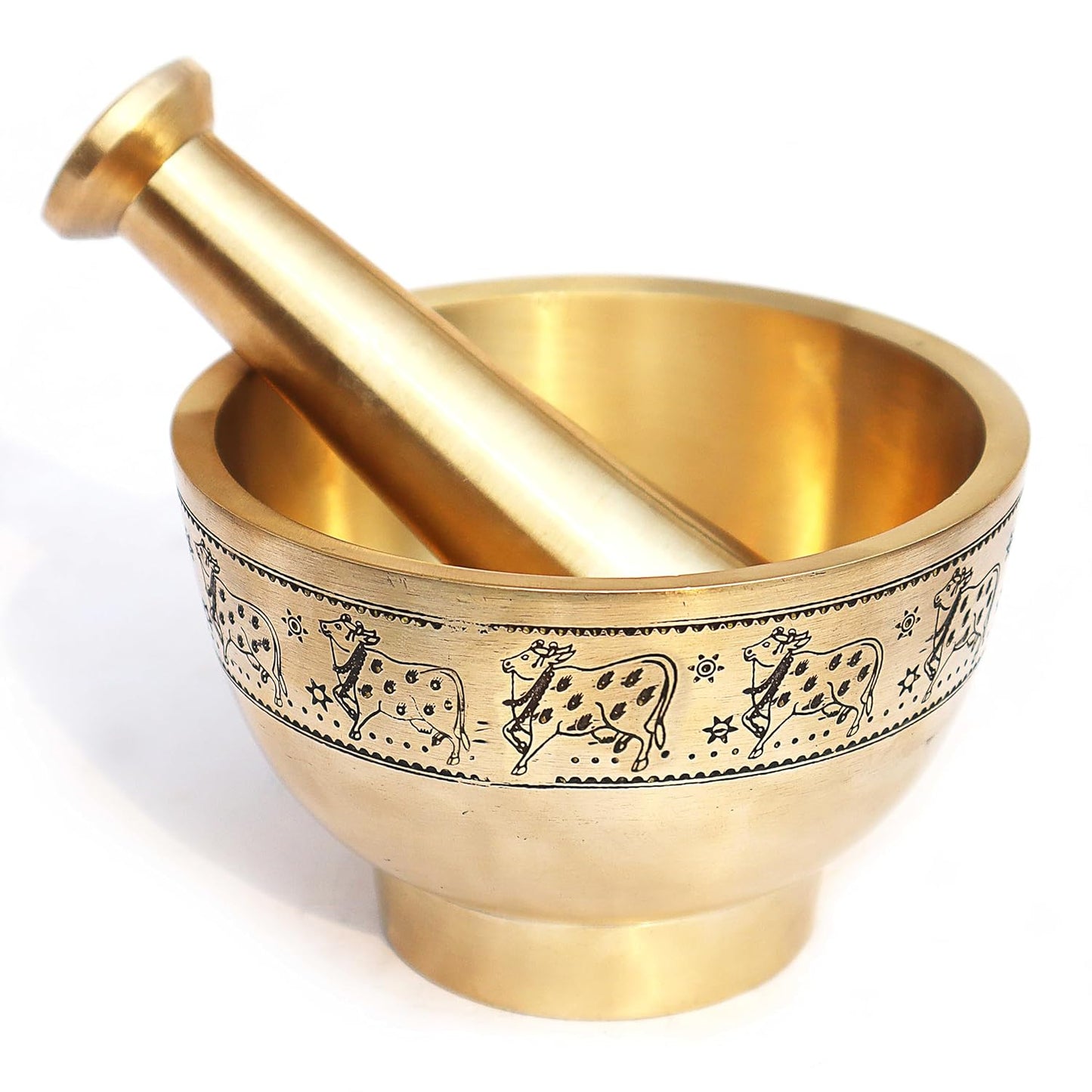 Pure Source India Pure Brass Imam Dasta/Mortar and Pestle Set/Ohkli Musal/Kharal- 4 Inches