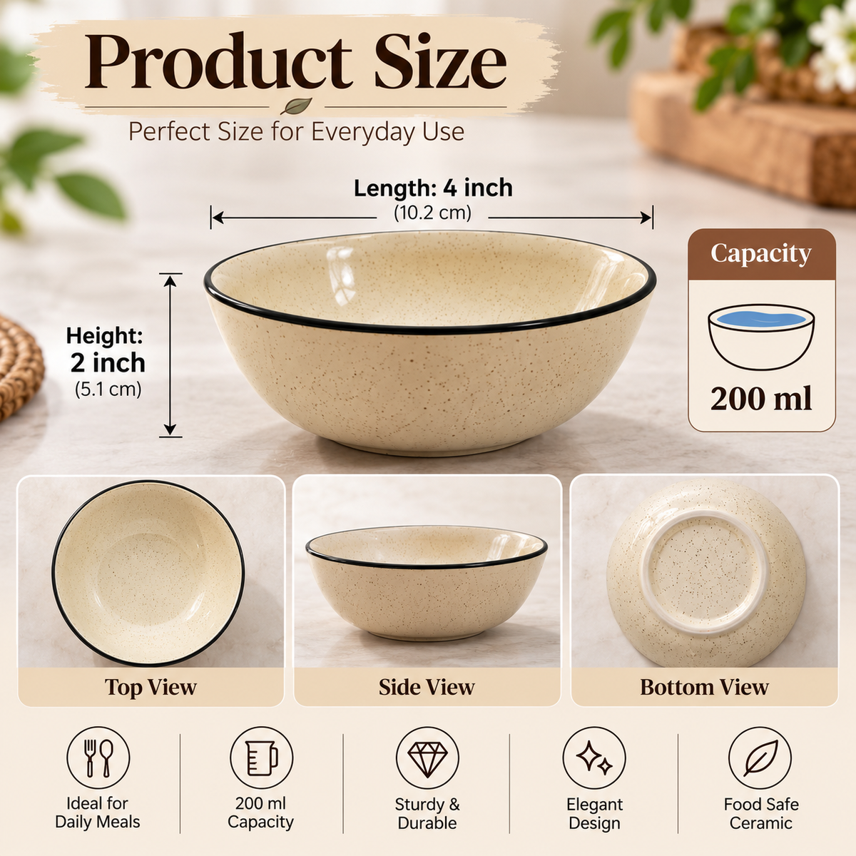 Pure Source India 200ml Dotted White Small Ceramic Bowl Handcrafted/Decorative Bowls for Home and Kitchen(4Inch Diameter, 2 Inch Height)