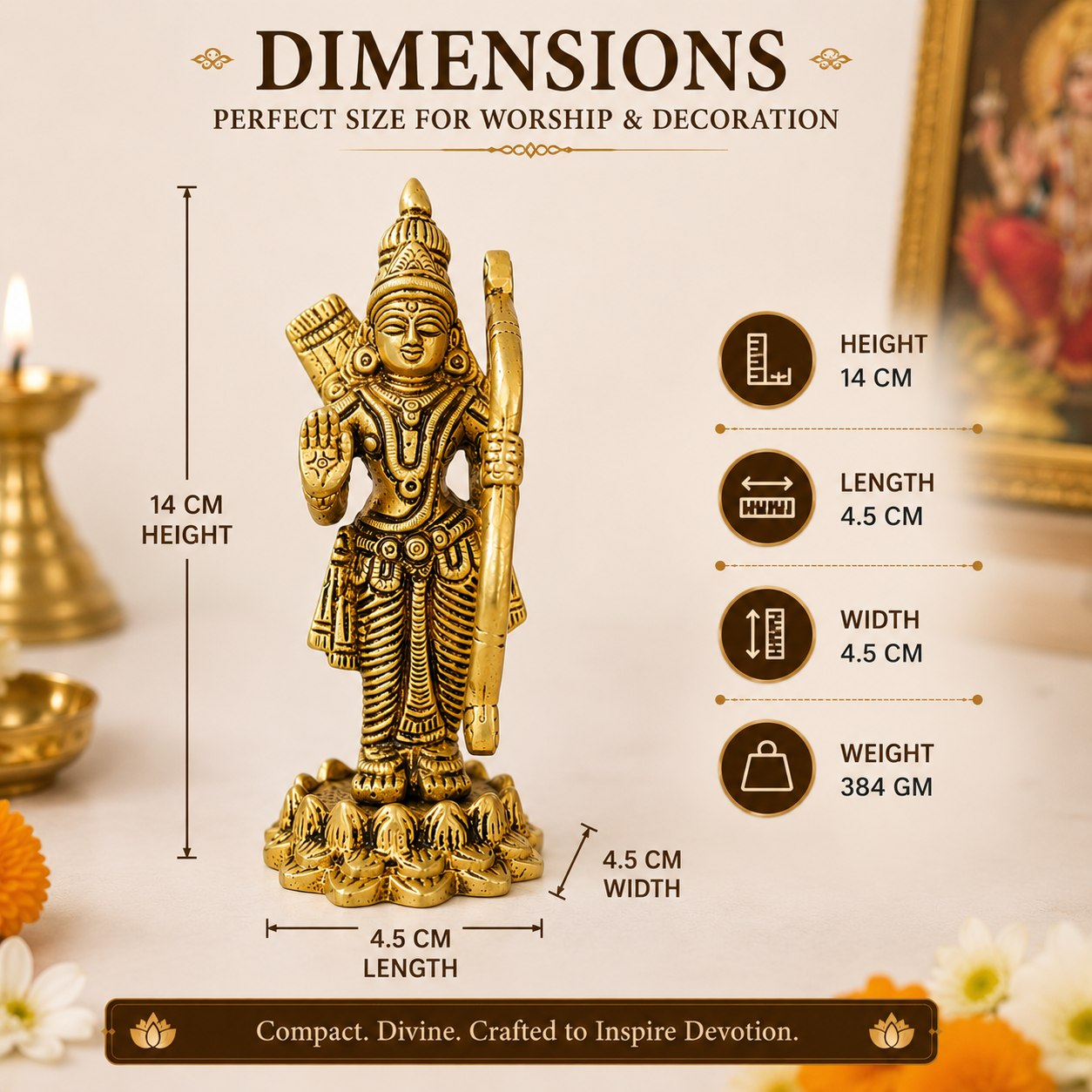 Pure Source India Pure Brass Lord Shree Ram Idol | Ayodhya Ram Murti for Home Decor & Mandir (5.5 Inch) (384 gm)