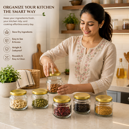Pure Source India 150Gm Round Glass Container with Airtight and Rust-free Metal Lid - Led Free and Food Safe Jar
