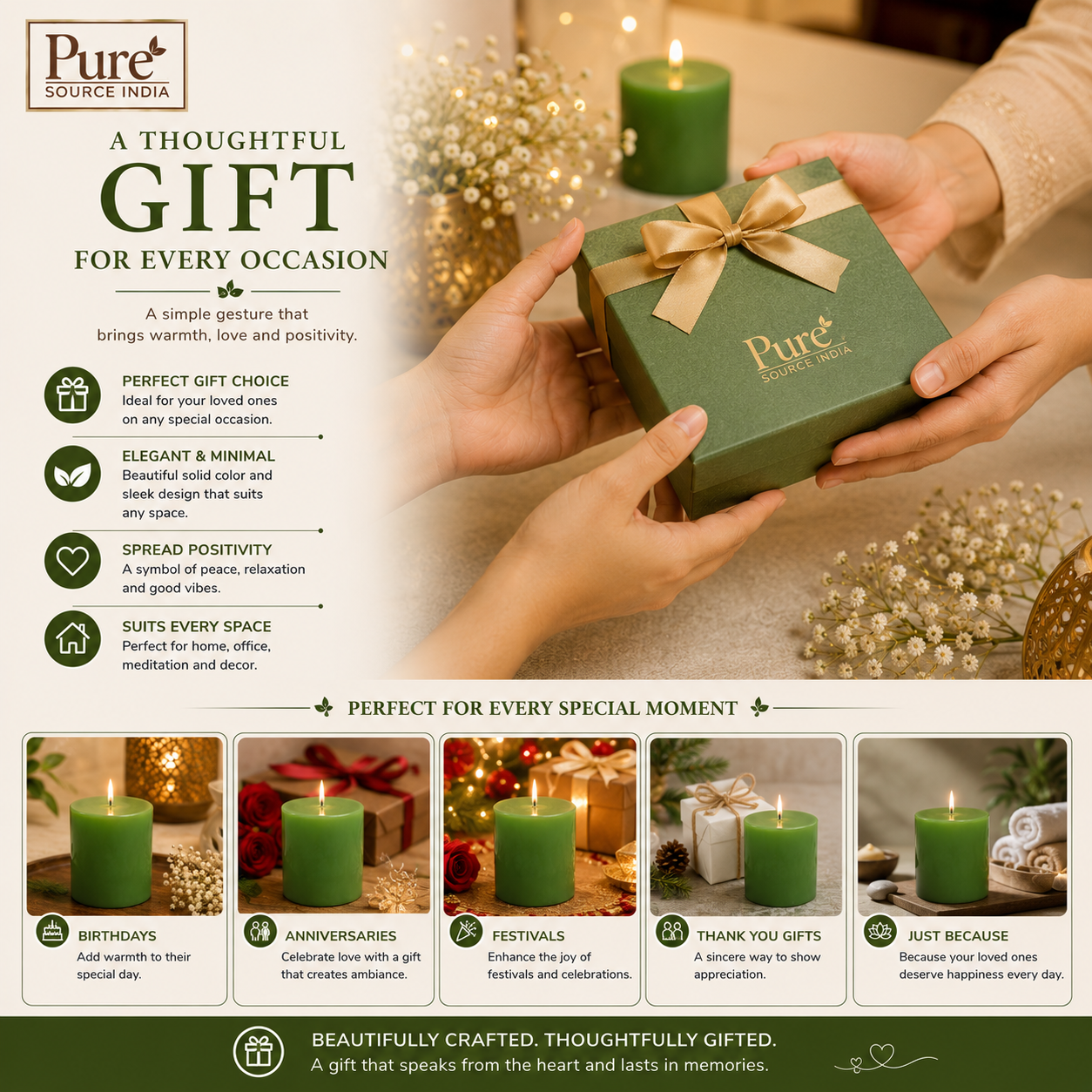 Pure Source India Scented Pillar Candle (3X3 INCH) Decorative Candle for Living Room, Diwali Decor, Gifting, Spa & Meditation (Lemongrass)