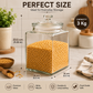 Pure Source India Square Shape 3L Glass Jar with Airtight Glass Lid For Pickle, Dry Fruit, Home Kitchen, Pantry Tea & Spice etc
