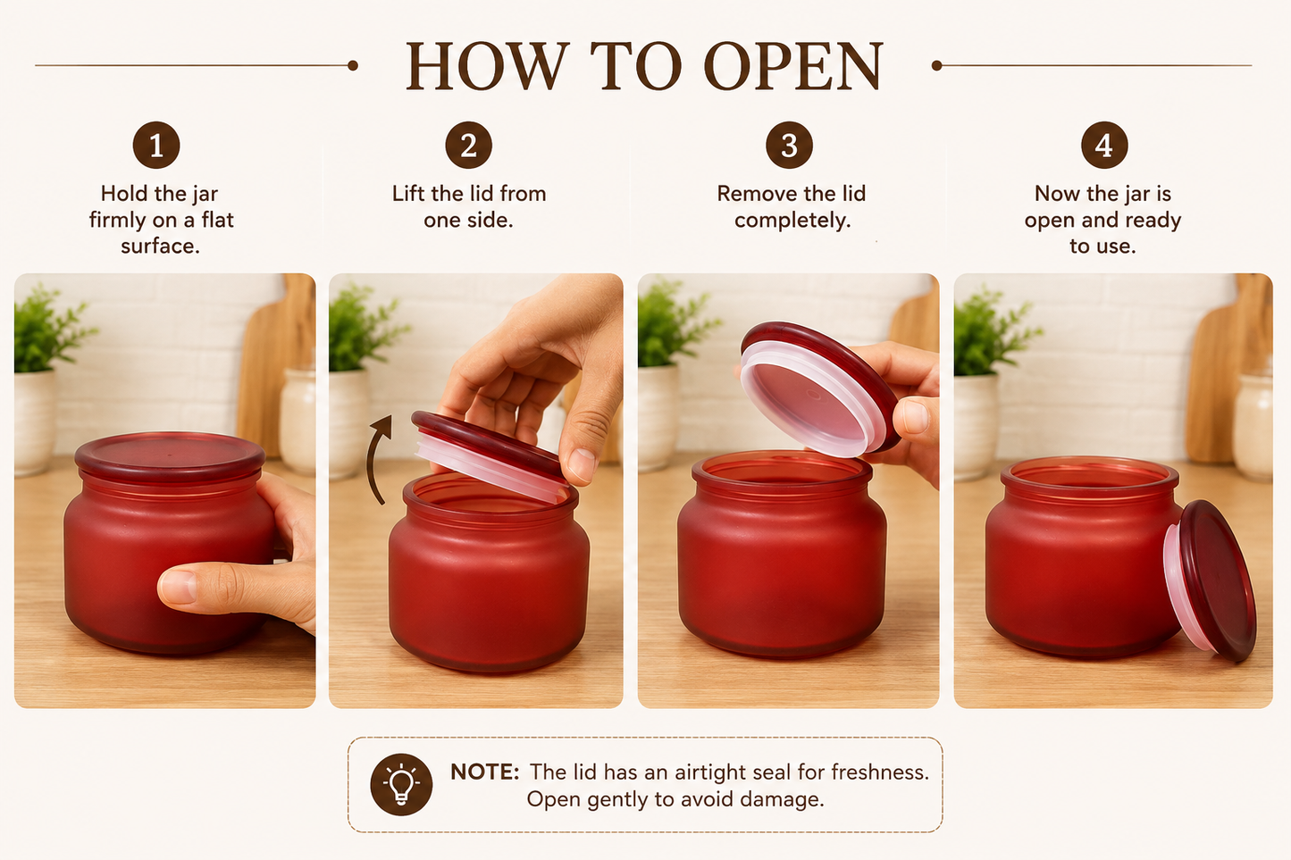 Pure Source India 250 Gm Colored Glass Jar Containers- Red