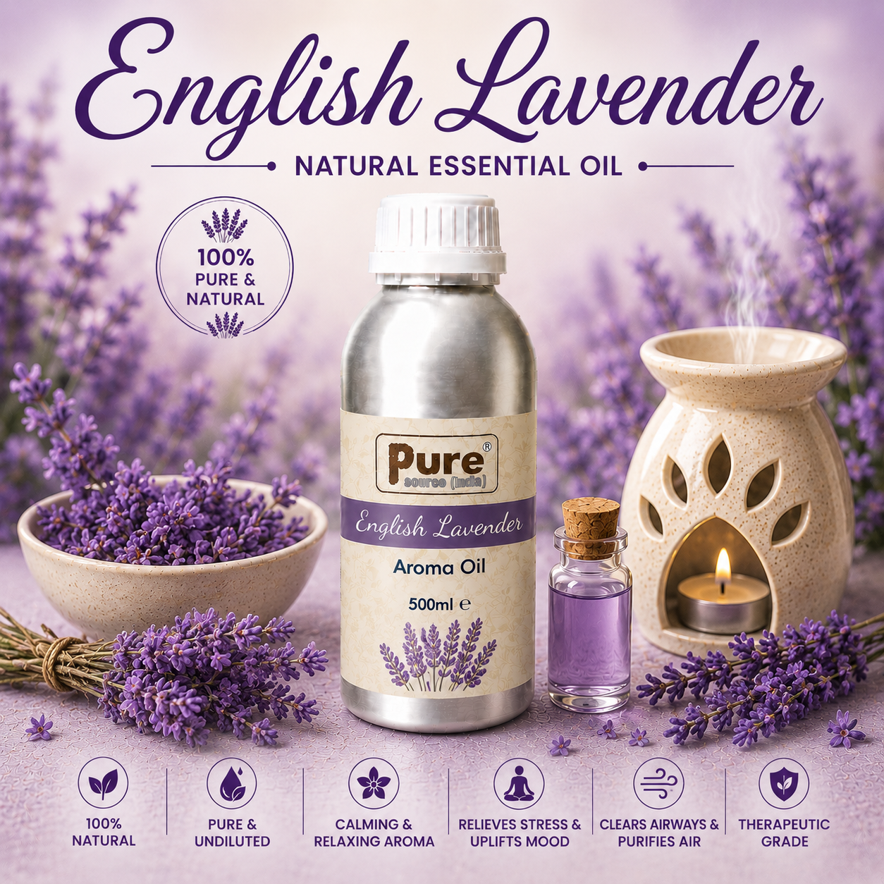 Pure Source India Aroma Diffuser Oil Essential for Oil Burner, Soap Making, Candle Making Etc. 500 ML Pack of Fragrance Oil