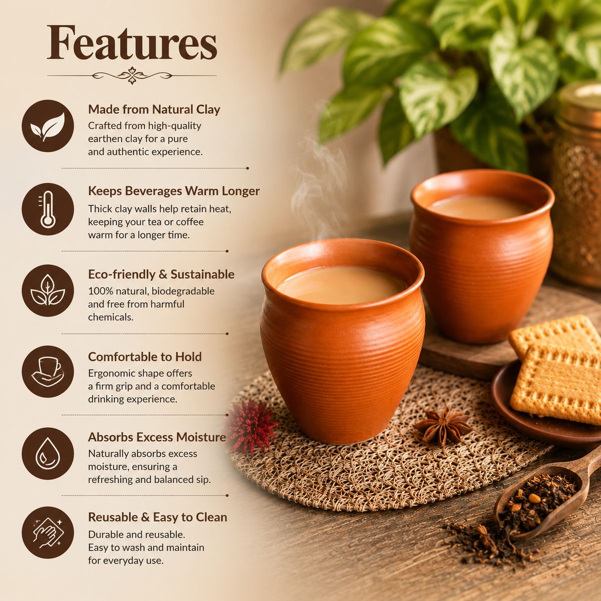 Pure Source India 200ml Earthen Clay Cups Kullad Coffee Tea Chai Mug  Matka Curd Cups