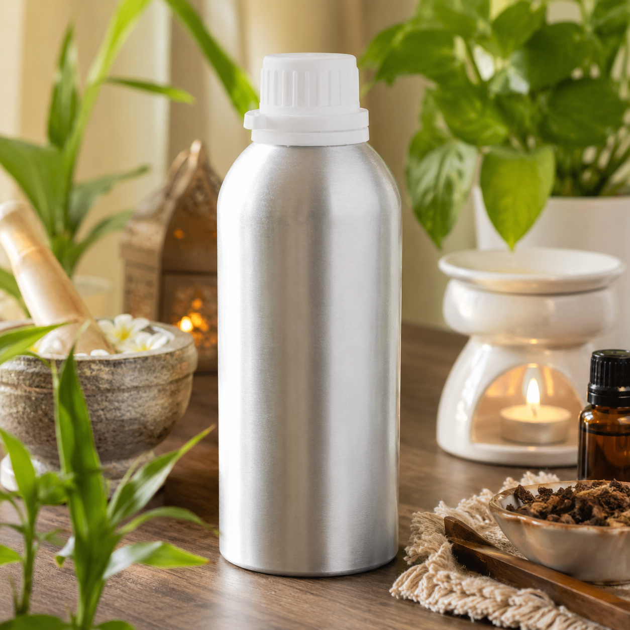 Pure Source India Aluminum Empty Bottle 250ml with Inner Lid & Cap – Ideal for Essential Oils, Oil Blends, Cosmetics and Liquid Storage (Pack of 1)
