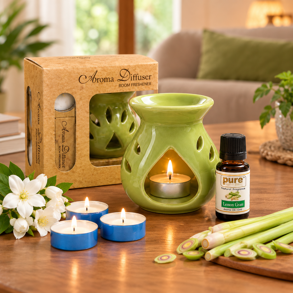 Pure Source India Ceramic Aroma Set (Green)
