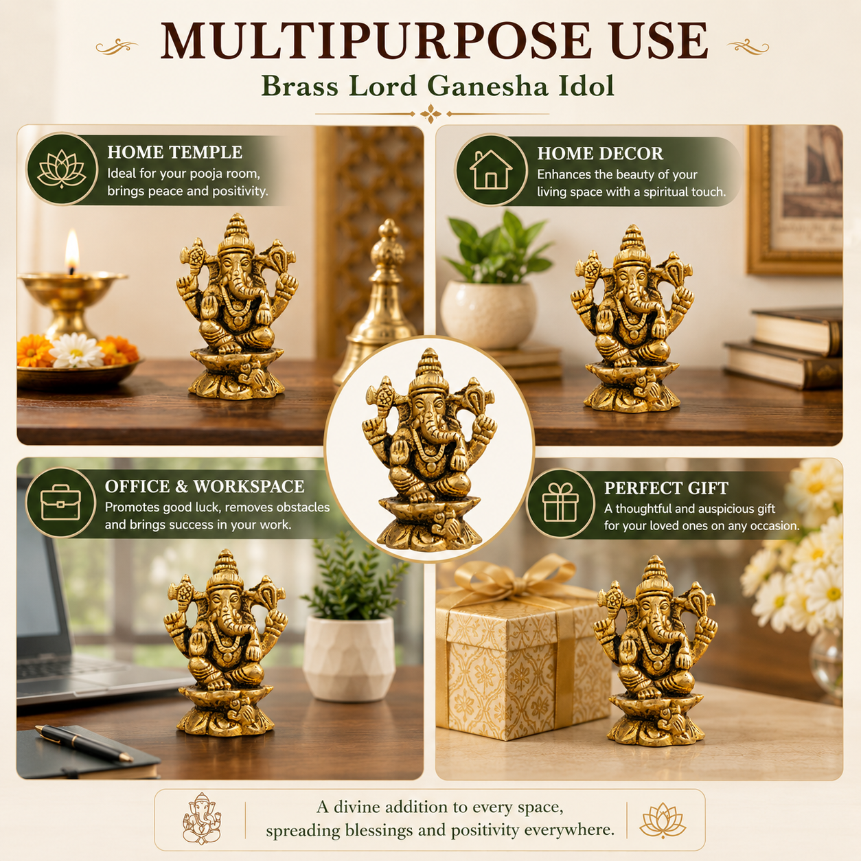 Pure Source India Pure Brass Ganesh Idol for Home, Office, Diwali Puja, Ganesh Chaturthi & Gifting Purpose