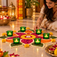 Pure Source India Green Makhan Votive Glass Tealight Candle Holder Set of 6 With Tealight for Diwali, Pooja, Rangoli & Home Décor