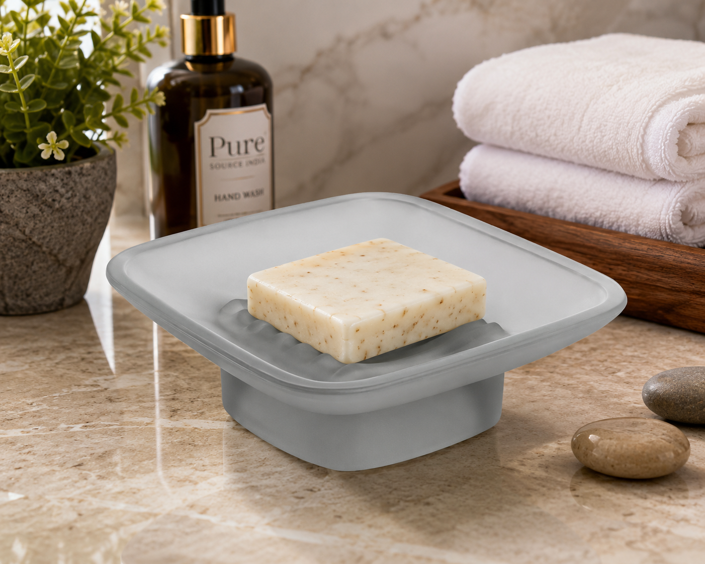 Pure Source India Glass Soap Dish, Frosted Square