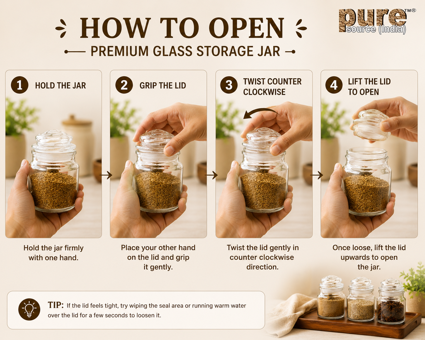 Pure Source India 60ML Spice Jar, Glass Container