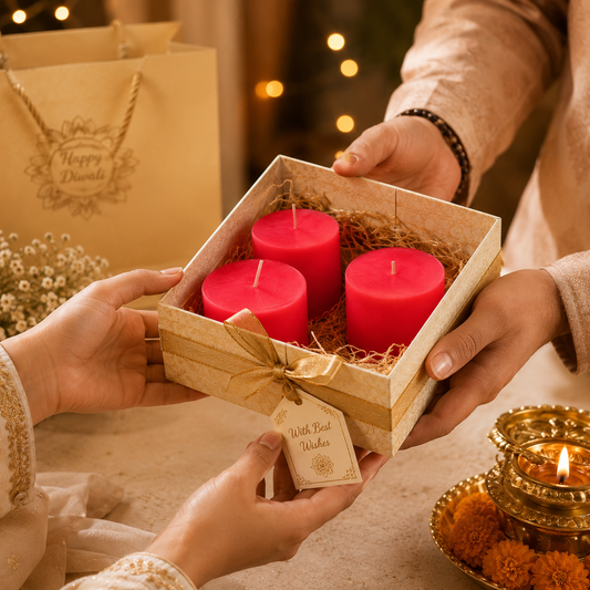 Pure Source India Rose Scented Pillar Candles, Red, Set of 3 | Paraffin Wax Smokeless & Drip-Resistant Decorative Candles for Home Décor, Bedroom, Dinner Table, Wedding, Diwali & Gifting