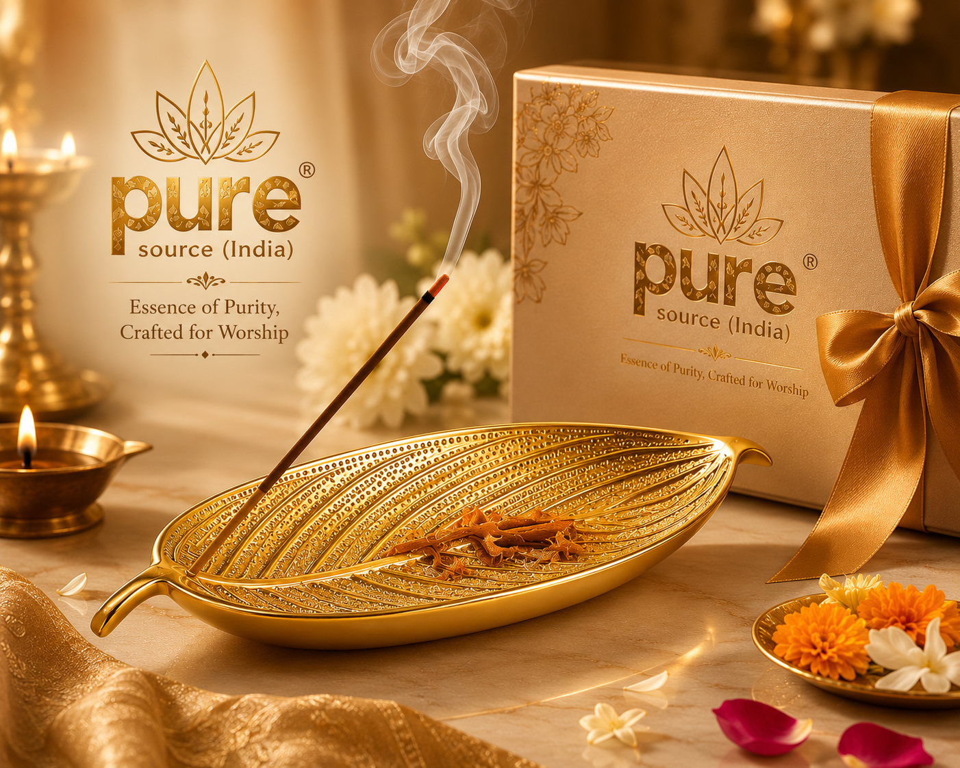 Pure Source India Aluminum Agarbatti Stand Incense Holder for Pooja, Ash Catcher, Long Durable Holder for Home Temple Meditation Décor (10 x 3.25 x 2 Inch)
