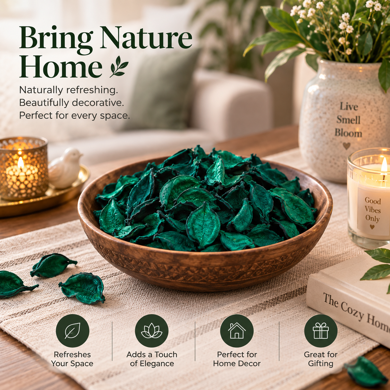 Pure Source India Green  Unscented Potpourri – Natural Dried Flower for Home Décor, Wedding Table Styling, DIY Crafts & Essential Oil Blending