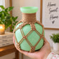 Pure Source India Decorative Green Flower Vase with Macramé Rope Design | Tabletop Home Décor Vase for Living Room, Dining Table & Office