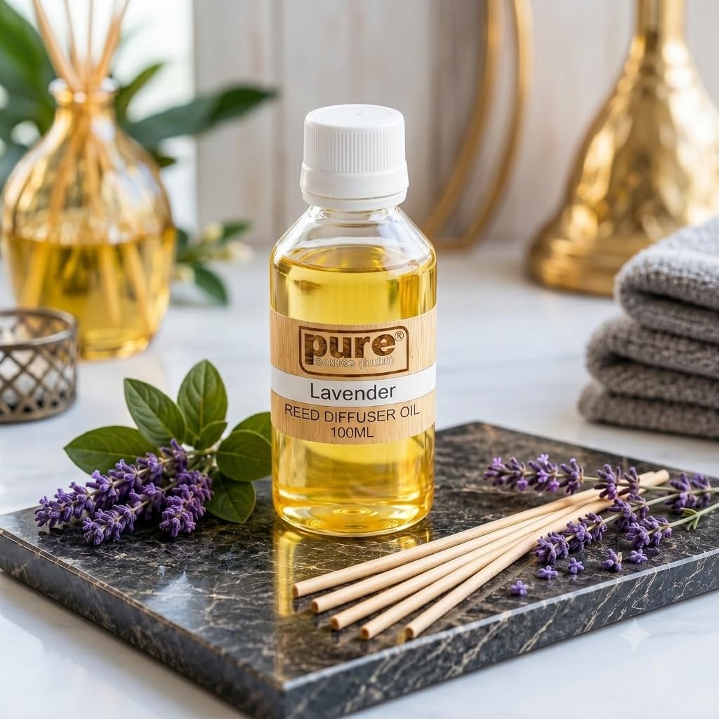 Pure Source India 100ML Lavender  Aroma Reed Diffuser Refill , 8 Pcs Reed Stick Coming Free With This Reed Diffuser Oil