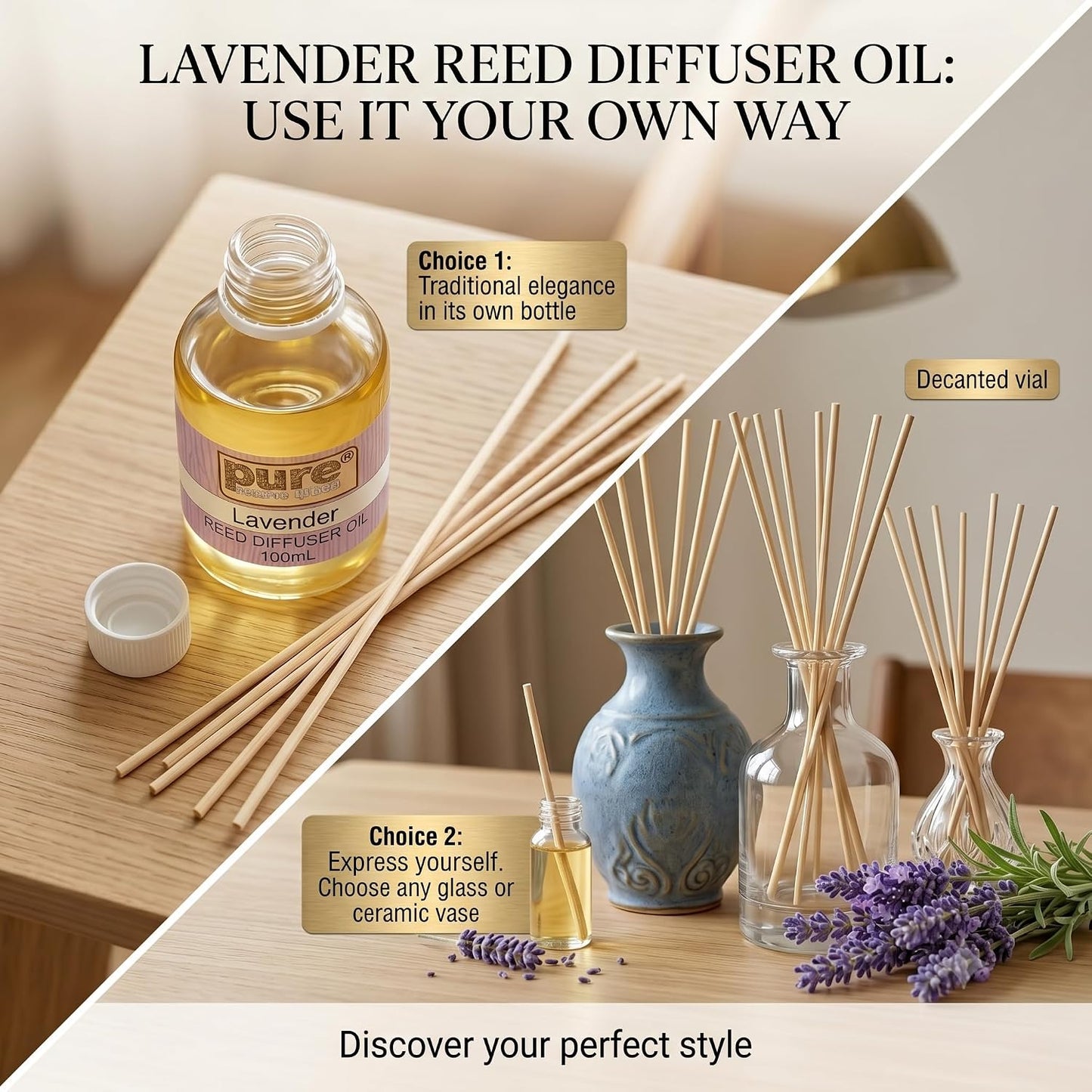 Pure Source India 100ML Lavender  Aroma Reed Diffuser Refill , 8 Pcs Reed Stick Coming Free With This Reed Diffuser Oil