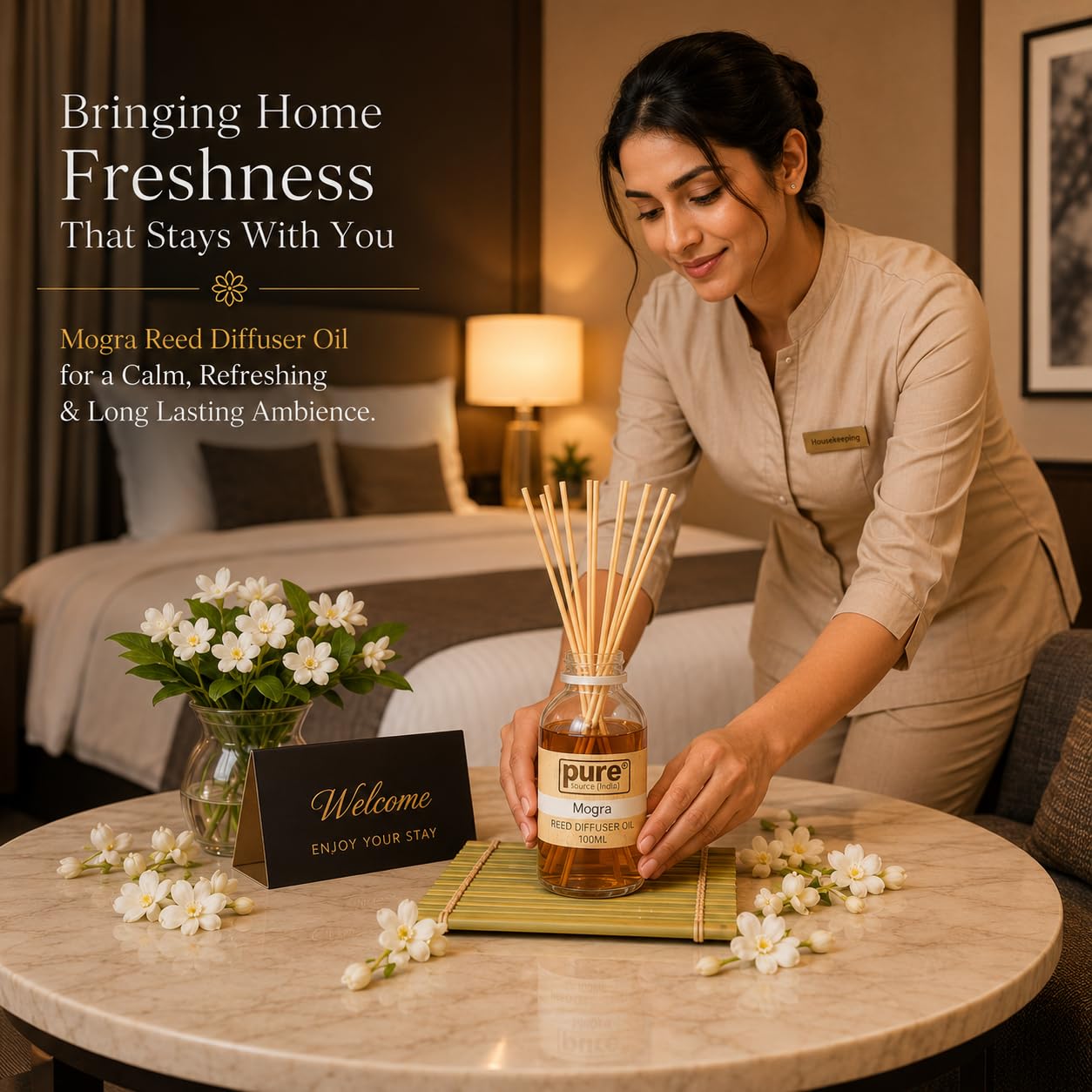 Pure Source India 100ML Mogra Aroma Reed Diffuser Refill , 8 Pcs Reed Stick Coming Free With This Reed Diffuser Oil